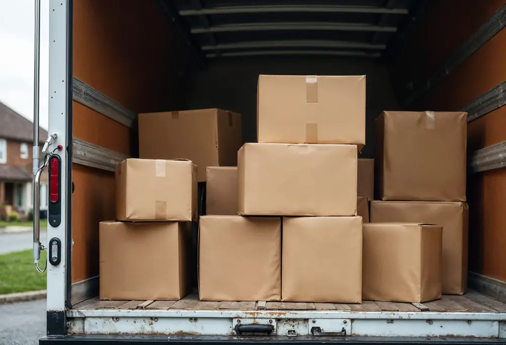 Cartons dans un camion de déménagement